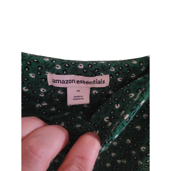 Green Floral Amazon Essentials Fit and Flare Twill Dress - Picture 2 of 4